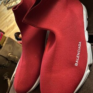 Balenciaga Red Knit Sock Sneakers with White Sole
